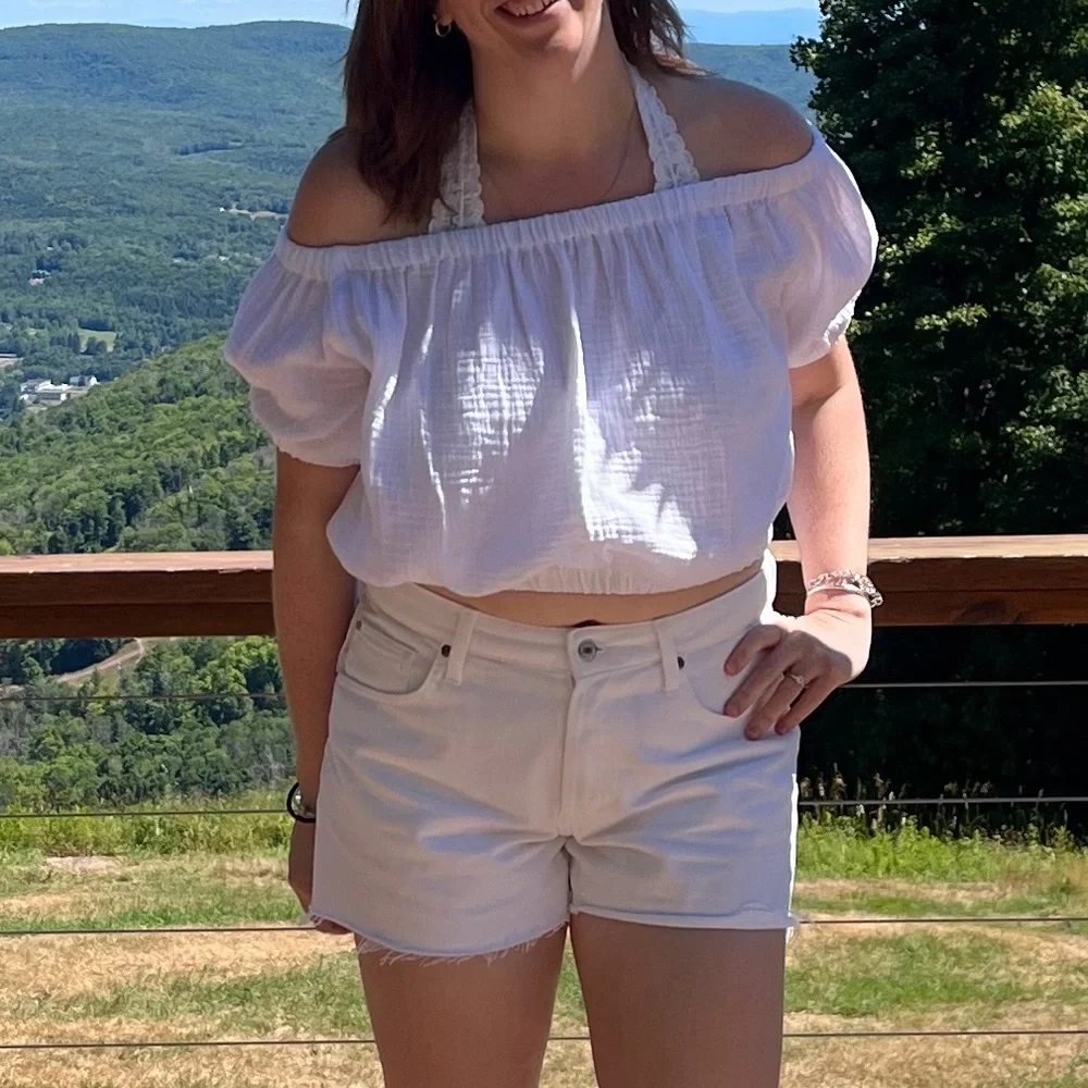 White Off the Shoulder Crop Top - Picture 3 of 3
